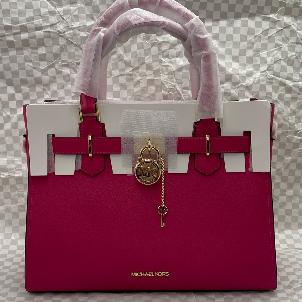 Michael Kors Hamilton Medium Leather Satchel Electric Pink Nwt
